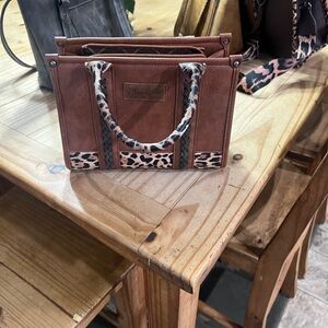 Wrangler Brown Satchel with Leopard Accents
